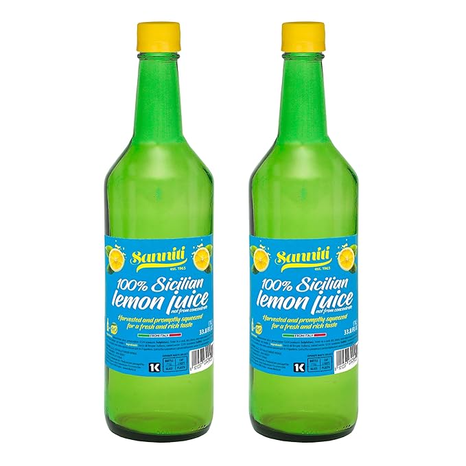 Sanniti Lemon Juice | 100% Sicilian | Not From Concentrate | 40 Lemons in Each Bottle | Harvested and Promptly Squeezed for a Fresh and Rich Taste | Product of Italy, 1 Liter (Pack of 2)