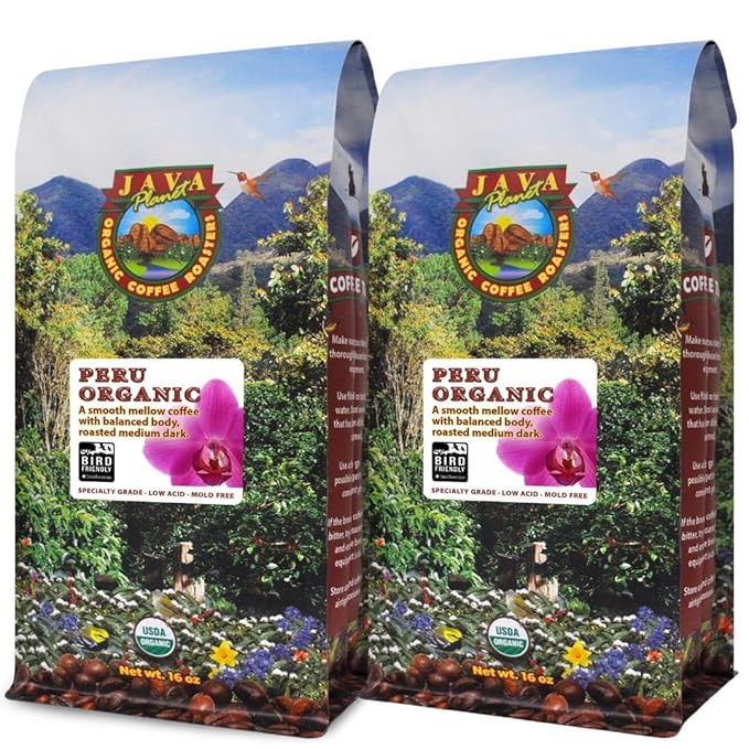 Low Acid Organic Coffee ??Whole Bean, Mold-Free & Stomach Friendly by Java Planet, Peruvian Single Origin Coffee, Medium Dark Roast, Smooth Full Flavored, 2x1LB Bag