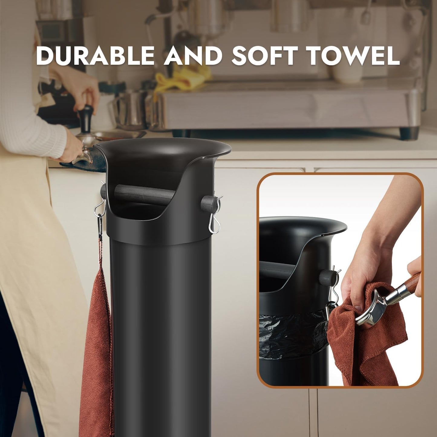 CURTA Espresso Coffee Knock Box with Garbage Bags(30Pcs), Commercial Knock Box for Coffee Grounds