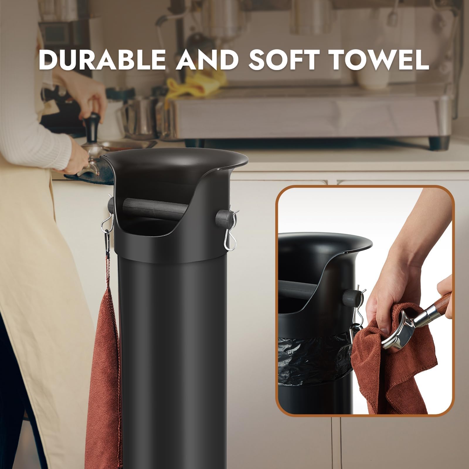 CURTA Espresso Coffee Knock Box with Garbage Bags(30Pcs), Commercial Knock Box for Coffee Grounds
