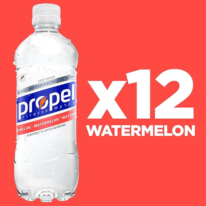 Propel Electrolyte Enhanced Water Sports Drink, Watermelon Flavored Water, Zero Calorie & Zero Sugar Hydration with Electrolytes and Vitamins C & E, 16.9 fl oz Water Bottles (12 Pack)