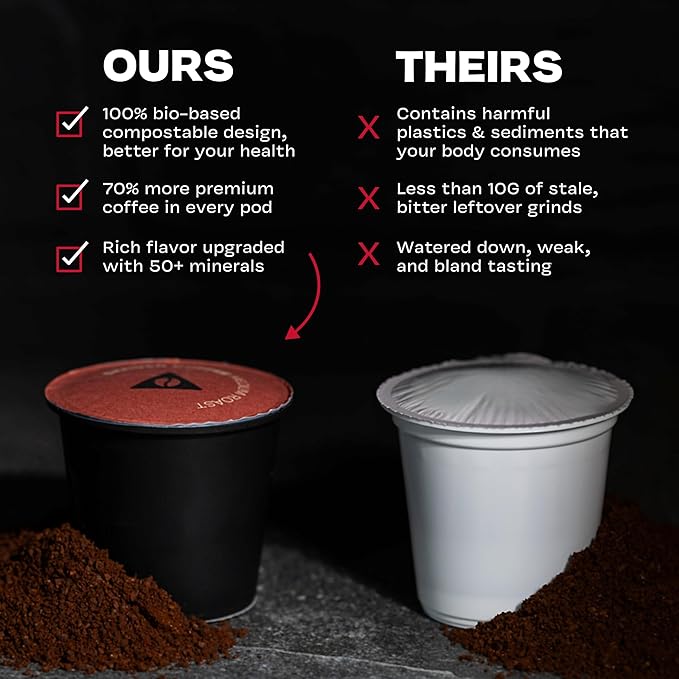 Danger Coffee by Dave Asprey, Remineralized, Mold Free & Lab Tested Compostable Pods | Medium Roast 12 Pods