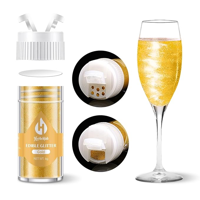 Gold Edible Glitter ??6g Luster Dust Drink Glitter, Food Grade Shimmer Powder for Cocktails, Cakes, Beverages, Chocolate & Candy