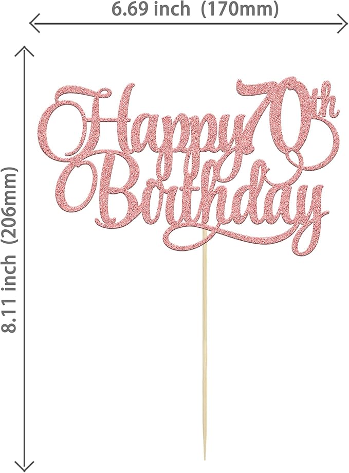 1 Pack Happy 70th Birthday Cake Topper Rose Gold Glitter Number 70 Seventy Years Old Birthday Cake Pick Decoration For 70th Birthday Celebrating Anniversary Party Supplies