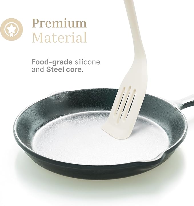 Silicone Slotted Turner Set – 2-Piece Set of Turner Spatulas for Eggs and Pancakes – Kitchen Tools and Accessories with Comfortable Handles, Heat-Resistant Utensils for Cooking & Baking – Cream