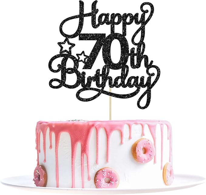 1 Pack Happy 70th Birthday Cake Topper Black Glitter 70 & Fabulous Cheers to 70 Years Old 70th Birthday Cake Pick for Celebrating 70th Birthday Anniversary Party Cake Decoration Supplies