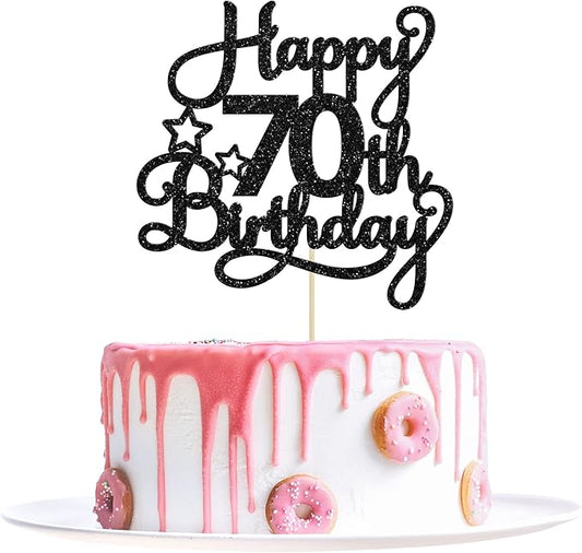1 Pack Happy 70th Birthday Cake Topper Black Glitter 70 & Fabulous Cheers to 70 Years Old 70th Birthday Cake Pick for Celebrating 70th Birthday Anniversary Party Cake Decoration Supplies