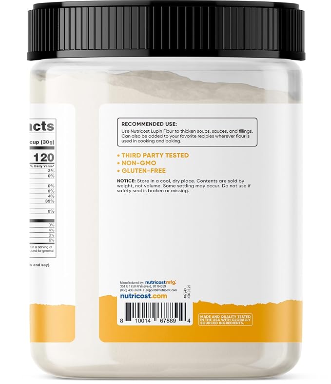 Nutricost Pantry Lupin Flour (2 Pounds Per Bottle) Non GMO, Gluten Free, Vegan Cooking Powder