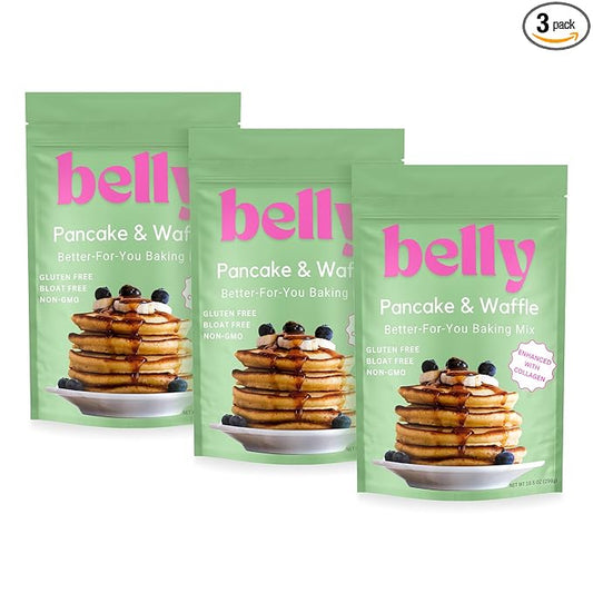 Belly Pancake Mix & Waffle Mix with Collagen Protein | High-Protein | Pancakes & Waffles | Grain-Free Dairy-Free Nut-Free | Healthy Snacks For Adults & Kids | Women-Owned Business | 9.4 oz | 3 Pack