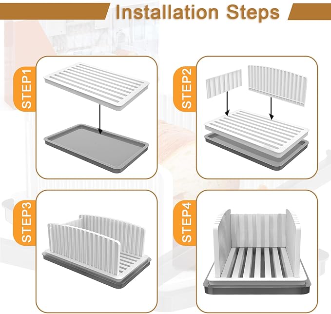 New Upgrade Bread Slicer for Homemade Bread, Bread Slicing Guide Adjustable Width, Foldable and Compact Cutting Guide with Crumb Tray, Suitability for Homemade Bread, Bagels, Cakes