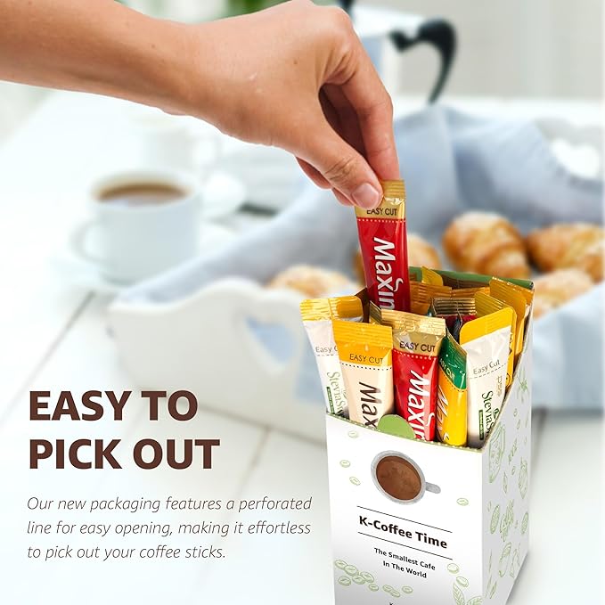 CUTIE MANGO Maxim & Stevia Variety 20 Sticks Premium Korean Instant Coffee Sampler White Mocha Original Zero Sugar Stevia Assortment Café Style Camping Party 4 Flavors Packets Easy-Cut (5 Sticks Each)