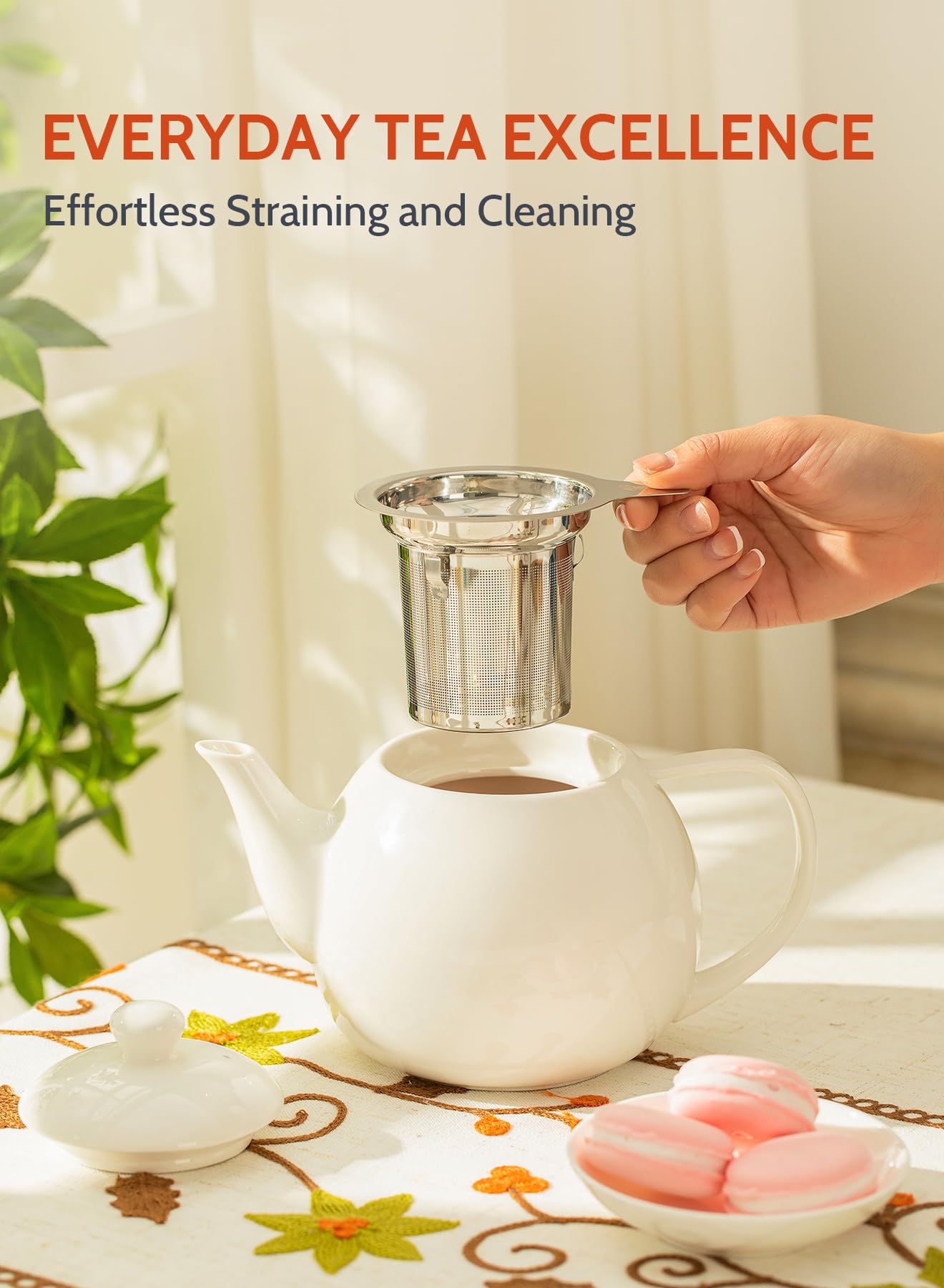 Sweese Teapots for Tea, 27 oz Porcelain Tea pot with Removable Stainless Steel Infuser, Tea Pots