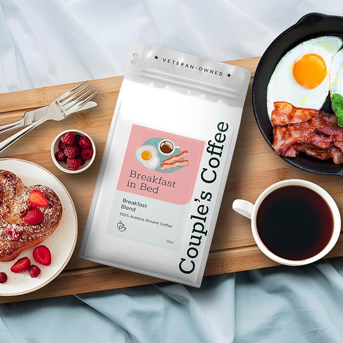 Couple?™s Coffee Ground Coffee | Gives Back to Military Families | Breakfast in Bed | Breakfast Blend Coffee | Made with 100% Arabica Beans | 12oz bag brews about 34 cups