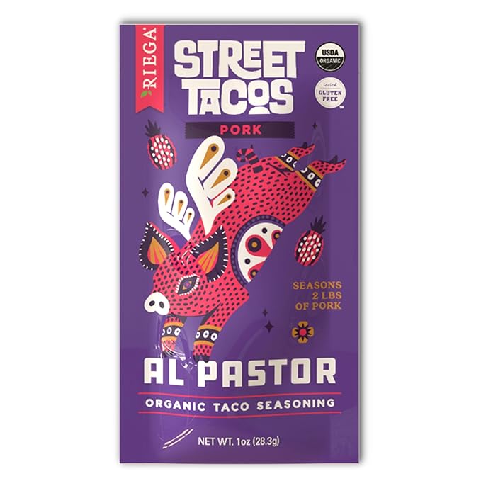 Riega Organic Al Pastor Street Taco Seasoning – Traditional Mexican Pork Taco Spice Mix for Grilling or Oven – 1 oz (Pack of 8)