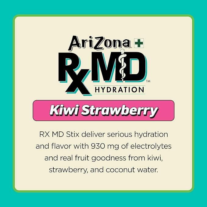 Arizona Rx MD Hydration Kiwi Strawberry - Drink Mix - 920mg of Electrolytes - 0.45 oz Powder Sticks (Pack of 6)