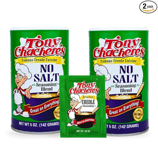 Tony Chachere's Creole and Cajun Seasoning Canisters (2 Pack + Packet) (2 Pack, No Salt)