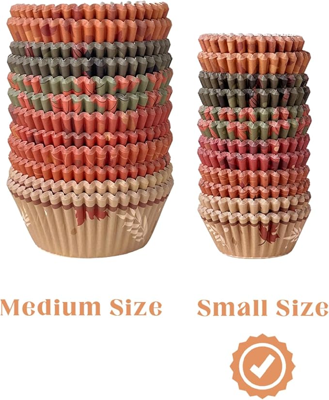 qiqee Thanksgiving 300PCS Mini Cupcake Liners Cupcake Cups 6 Designs Thanksgiving Turkey Cupcake Papers Baking Cups Cupcake Wrappers (Small Size)