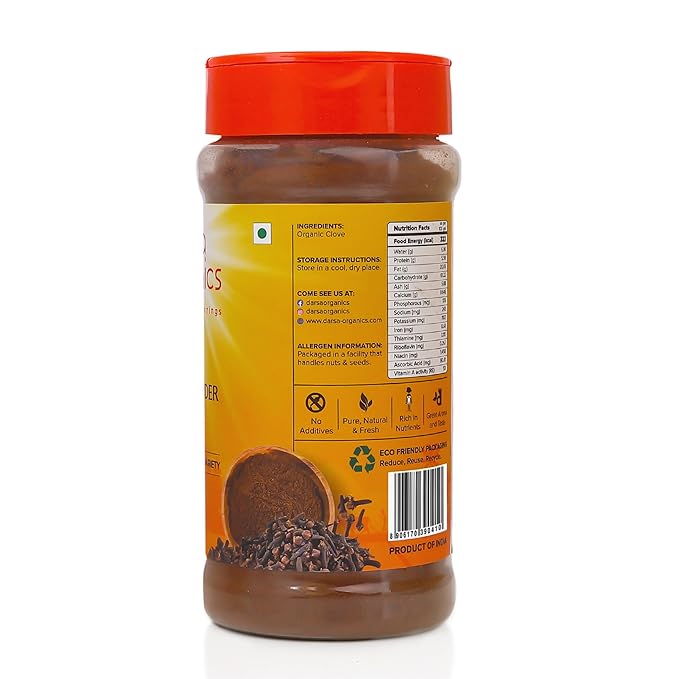 Darsa Organics Cloves Powder 3.5 oz - USDA Organic Ground Cloves from India, Aromatic, Non-GMO, Kosher Certified, Gluten-Free, Organic Powder for Cooking, Spice Blends, Teas, Curries & Pickles