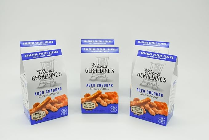 Mama Geraldine's - Aged Cheddar Cheese Straws - 4.5 Ounce, 6 Pack - Crisps, Chips, Gourmet Baked Snacks, Bite Sized Cheese Straw Snacks for Appetizer