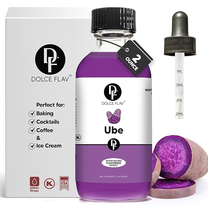 Dolce Flav Purple Ube Extract ??2 Ounce Water-Soluble Kosher, Sugar-Free, Concentrated Sweet Ube Flavoring for Baking, Ice Cream & Pastries, Includes Measured Dropper