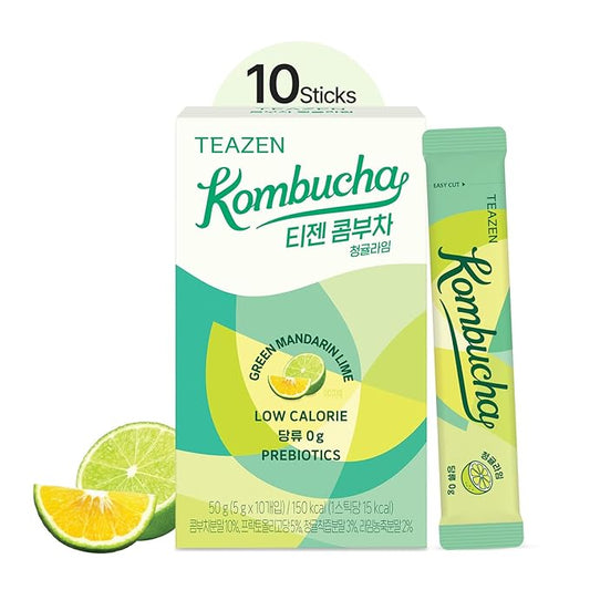 TEAZEN Green Mandarin Lime Kombucha Tea, Hydration Drink Mix, Sugar Free, Live Probiotics &