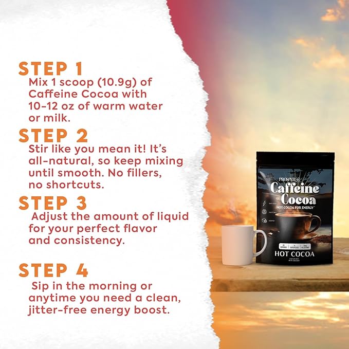 Prosper??Caffeine Cocoa ??Sugar-Free Superfood Hot Chocolate & Coffee Alternative | Vegan, Dairy-Free | Reishi Mushroom & L-Theanine for Focus & Jitter-Free Energy | High-Flavanol Cacao | 30 Servings