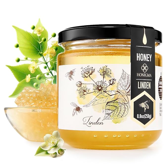 HONIGMA® Raw Linden Honey | Exquisite Taste | 100% Pure | Unpasteurized | Unfiltered | Partially crystallized | 250g/8.8oz