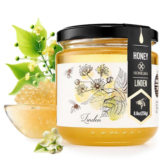 HONIGMA® Raw Linden Honey | Exquisite Taste | 100% Pure | Unpasteurized | Unfiltered | Partially crystallized | 250g/8.8oz