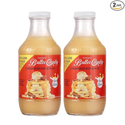 Uncle Bob's Butter Country Rich & Creamy Cinnamon Bun Flavored Buttermilk Syrup for Pancakes, Waffles, French Toast, & More, No Corn Syrup, Gluten Free, 16 fl oz Bottle/2 Pack