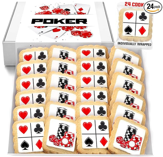 Poker Themed Cookies Casino Game Night Club Dice Treats | 24 Pack Bulk | Individually Wrapped | Cards Ace Spade Snacks Cookie