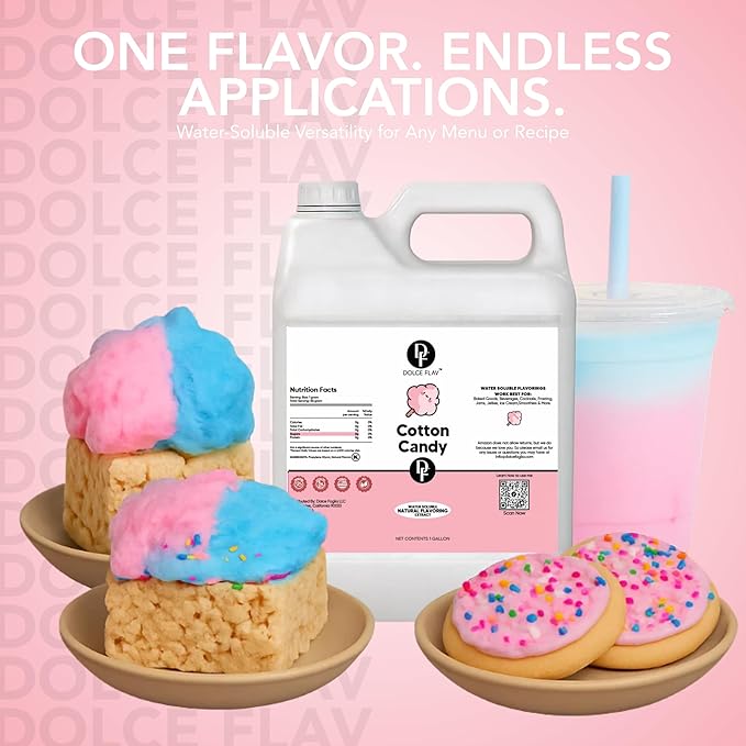 Dolce Flav Cotton Candy Flavoring ??32 oz. ??Premium Water-Based Extract for Ice Cream, Boba, Desserts, Beverages & Baked Goods | Great for Cafés, Bakeries & Restaurants