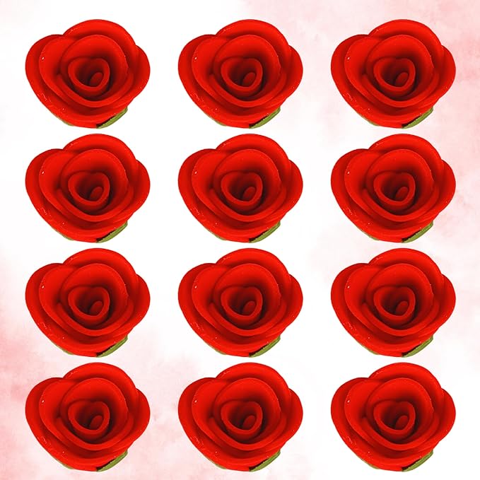 Confect Edible Red Flower | Edible Flower for cake decorations | Edible Flower Cupcake Toppers | | Cupcakes & Doughnut Edible Toppers | Red Sugar Flower- Vegan, Gluten-Free, Nut-Free, Dairy-Free, Palm Oil-Free -Pack of 12