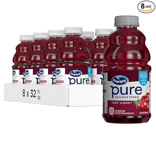 Ocean Spray® Pure Unsweetened Tart Cherry, 100% Tart Cherry Juice, 32 Fl Oz Bottle (Pack of 8)