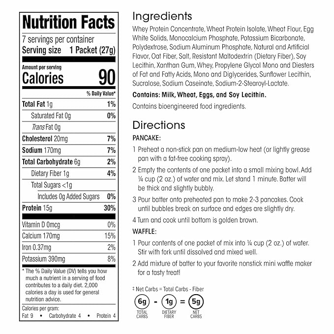 Wonderslim Protein Pancake & Waffle Mix, Original, Low Sugar & Low Calorie (7ct)