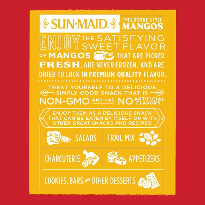 Sun-Maid Dried Mangos - 15 oz Resealable Bag - Dried Mango Slices - Dried Fruit Snack for Lunches, Snacks, and Natural Sweeteners (pack of 1)