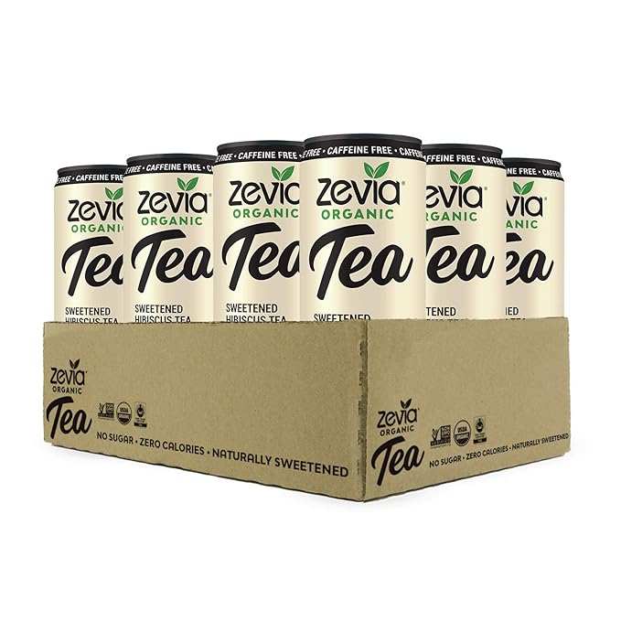 Zevia Zero Sugar Tea, Hibiscus Tea with Passionfruit Caffeine Free, 12 oz Cans (12-Pack) – Naturally Sweetened, Zero Calorie Sugar Free - Non-GMO Project Verified, Gluten-Free, Vegan