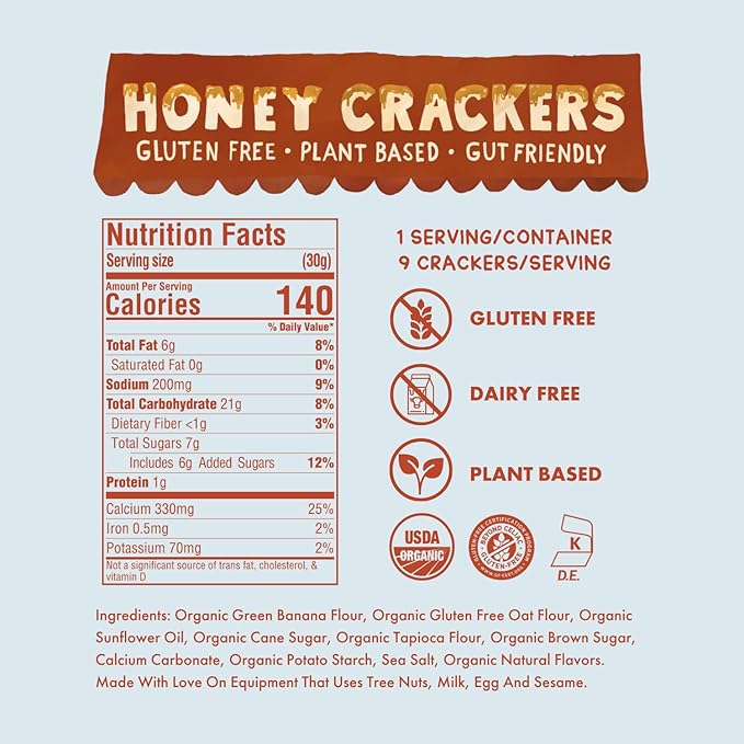 Fair & Square Gluten Free Graham Crackers Powered by Gut Friendly, Prebiotic Banana Flour | Organic, Vegan, Dairy Free, Allergen Friendly, Nut Free, High Calcium, Kosher | 4 oz (Pack of 2) - Honey Graham Crackers