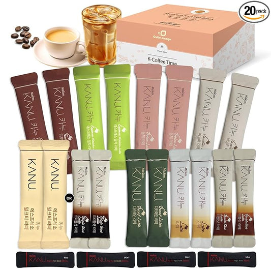 CUTIE MANGO Maxim KANU Premium Korean Instant Coffee Sampler Latte & Americano Assortment Café Style Camping Party Easy-to-Mix Single Serve Packets 20 Variety Pack