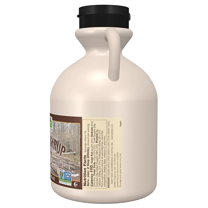 NOW Foods, Certified Organic Maple Syrup, Grade A Dark Color, Certified Non-GMO, Pure, Robust Taste, 16-Ounce