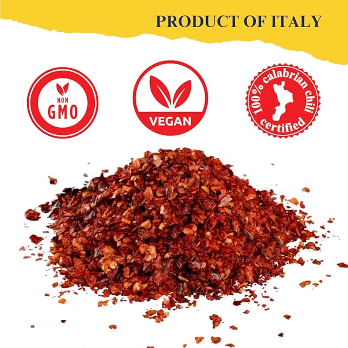 L'Oro Del Sud 100% Certified Dry Calabrian Chili Red Pepper Flakes, 1 KG (2.2 lbs), Crushed Pepper Flakes,Origin Guaranteed, Tubs, 1 Kg, Product of Italy