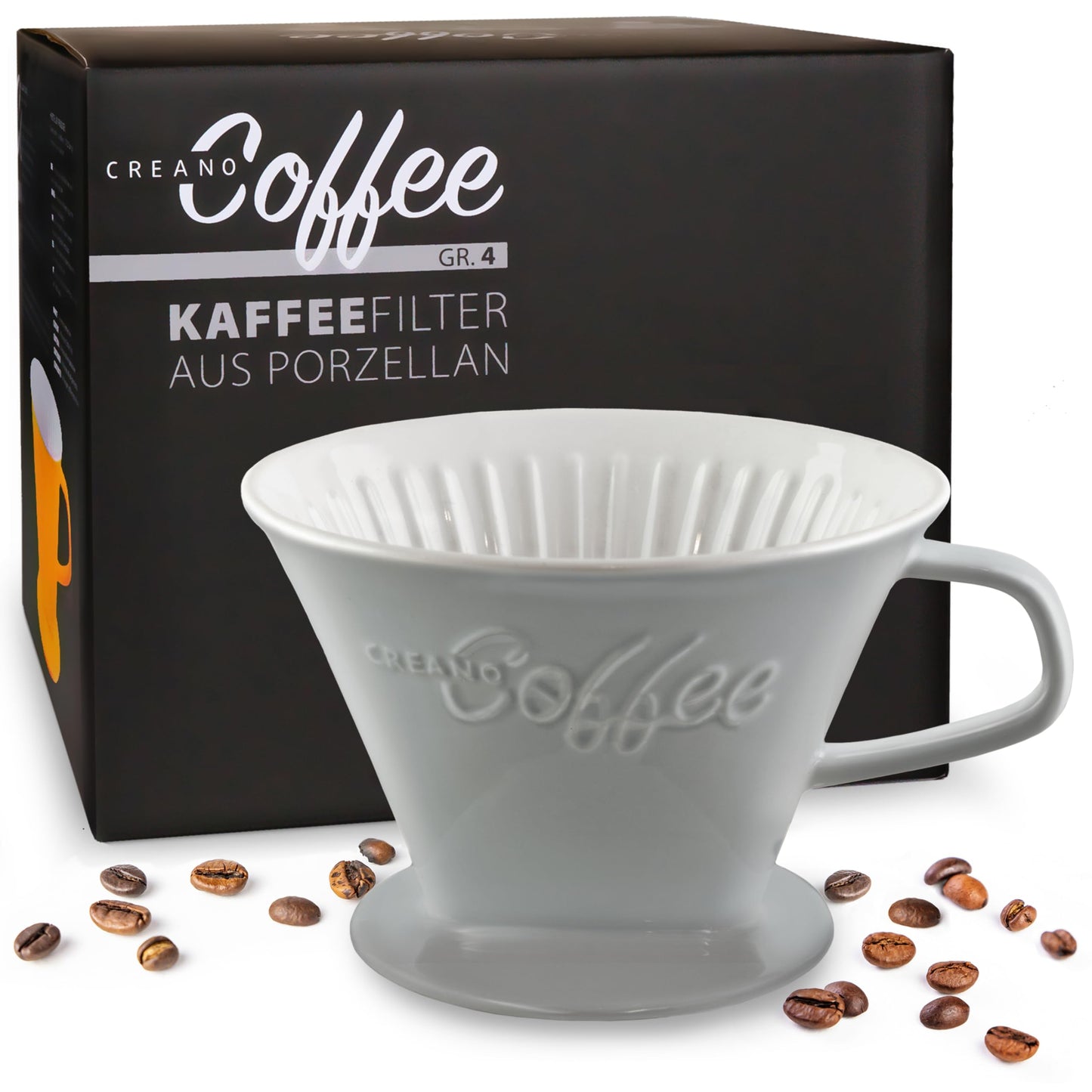 Creano Porcelain Coffee Dripper Stone Grey - Ceramic Cone Brewer - Pour Over Coffee Maker for