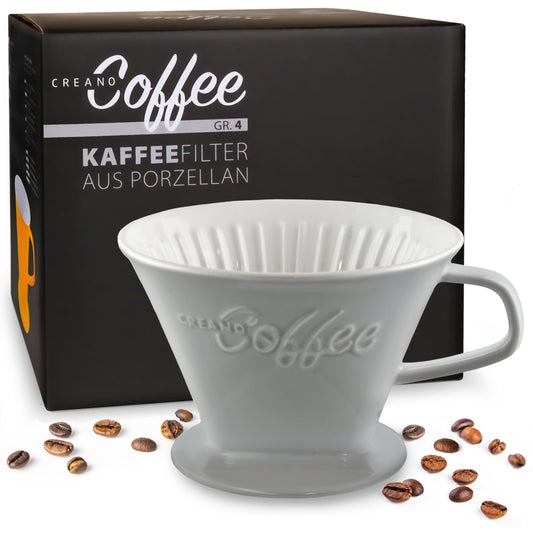 Creano Porcelain Coffee Dripper Stone Grey - Ceramic Cone Brewer - Pour Over Coffee Maker for