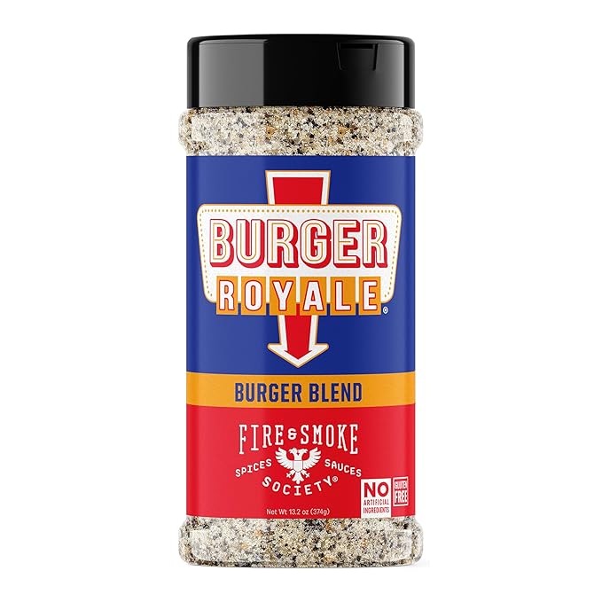 Fire & Smoke Burger Royale Burger Seasoning | BBQ Rub for Smoking and Grilling Meat | Beef, Pork, Chicken, Turkey, Veggie | BBQ Rubs and Spices | Brown Sugar, Smoked Salt, Garlic, Black Pepper | XL 13.2 oz