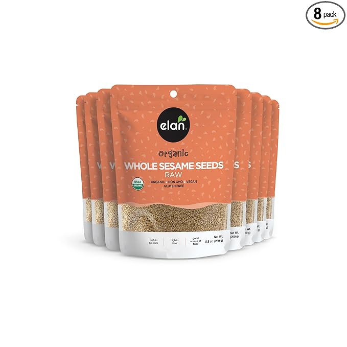 Elan Organic Sesame Seeds, Non-GMO, Vegan, Gluten-Free , 8 pack of 8.8 oz