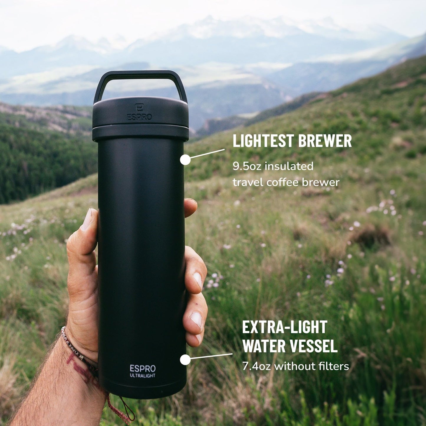 ESPRO Go P0 Ultralight French Press Coffee Maker for Travel, Vacuum Insulated Stainless Steel, 16
