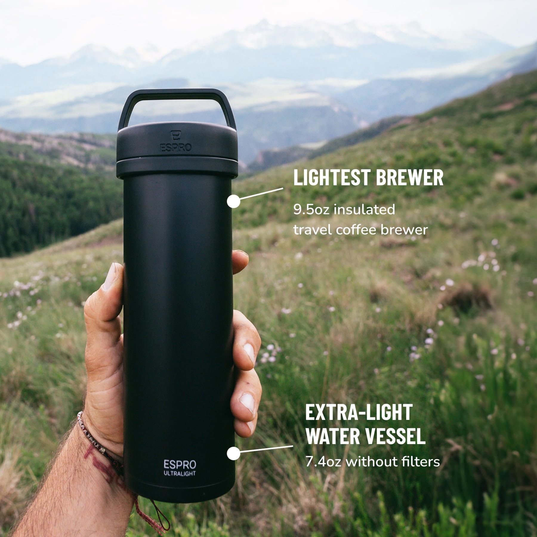 ESPRO Go P0 Ultralight French Press Coffee Maker for Travel, Vacuum Insulated Stainless Steel, 16