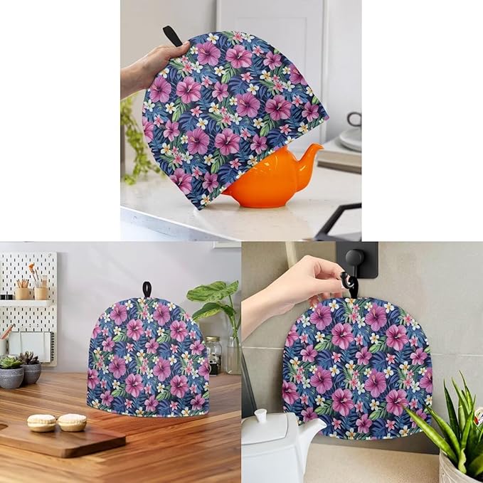 Hawaiian Tropical Flowers Tea Pot Decor Cozies Insulated Kettle Kitchen Dust Cover,Tea Cozies Tea Pot Cover,Home Kitchen Decorative