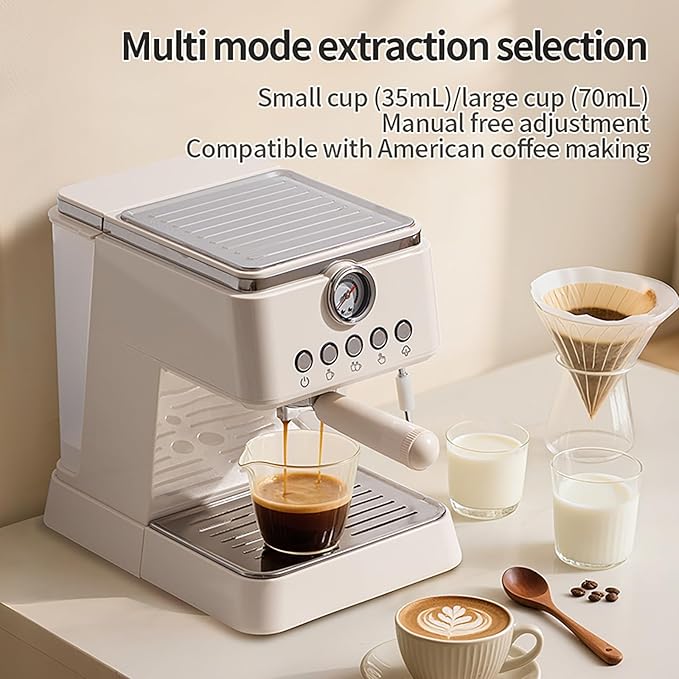 Espresso Machine 20 Bar, Upgraded 1300W Espresso Maker with Milk Frother Steam Wand, Semi-Automatic Espresso Coffee Machines for Home, for Cappuccino, Latte, 50oz Removable Water Tank (white)