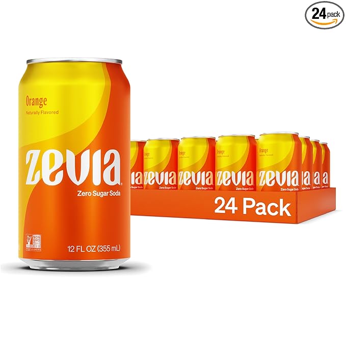 Zevia Zero Sugar Soda, Orange, 12 oz Cans (24-Pack) ??Naturally Sweetened, Non-GMO Project Verified, Gluten-Free, Vegan