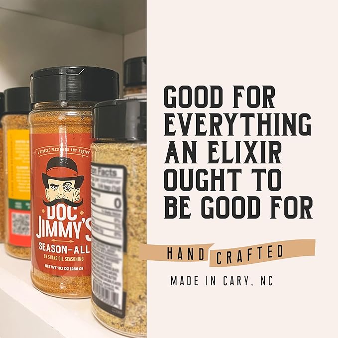 Doc Jimmy's Season-All ??Blackened, Smoked, & Grilled Perfection in One Bottle ??The Best Spice for Chicken, Shrimp, Fish, Beef, Pork, Eggs, Chili, BBQ, Tacos, Soups, Veggies, Hummus & More
